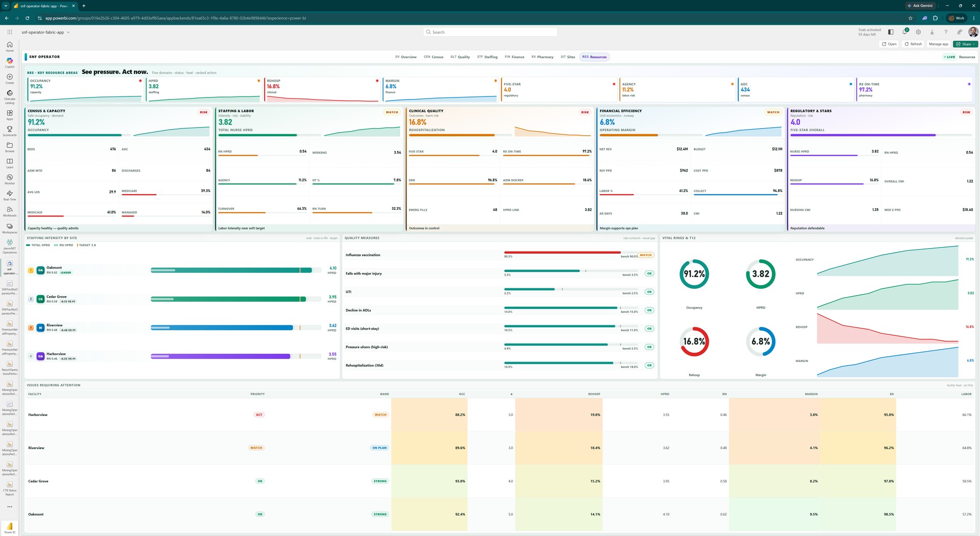Skilled Nursing Facility Operator Fabric App — Key Resource Areas live in Microsoft Fabric with full host chrome